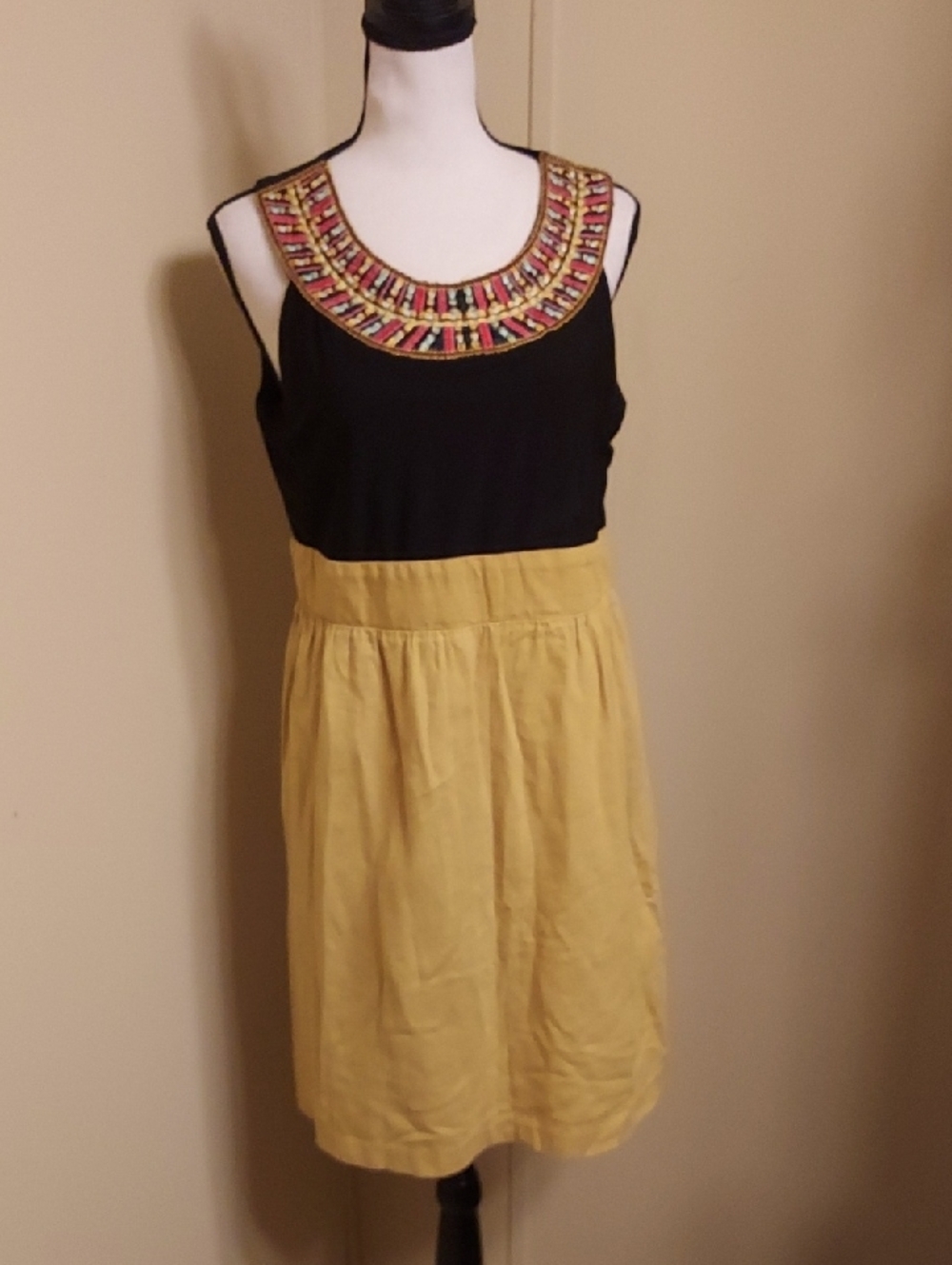 Cato Black Tank Dress with Yellow Skirt and Multicolor Beaded Neckline